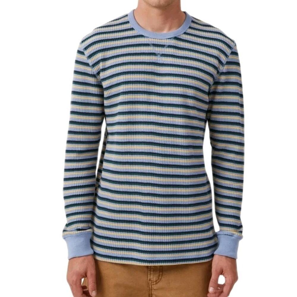 NWT Cotton On Mens M Chunky Waffle Long Sleeve Thermal Shirt Blue Stripe